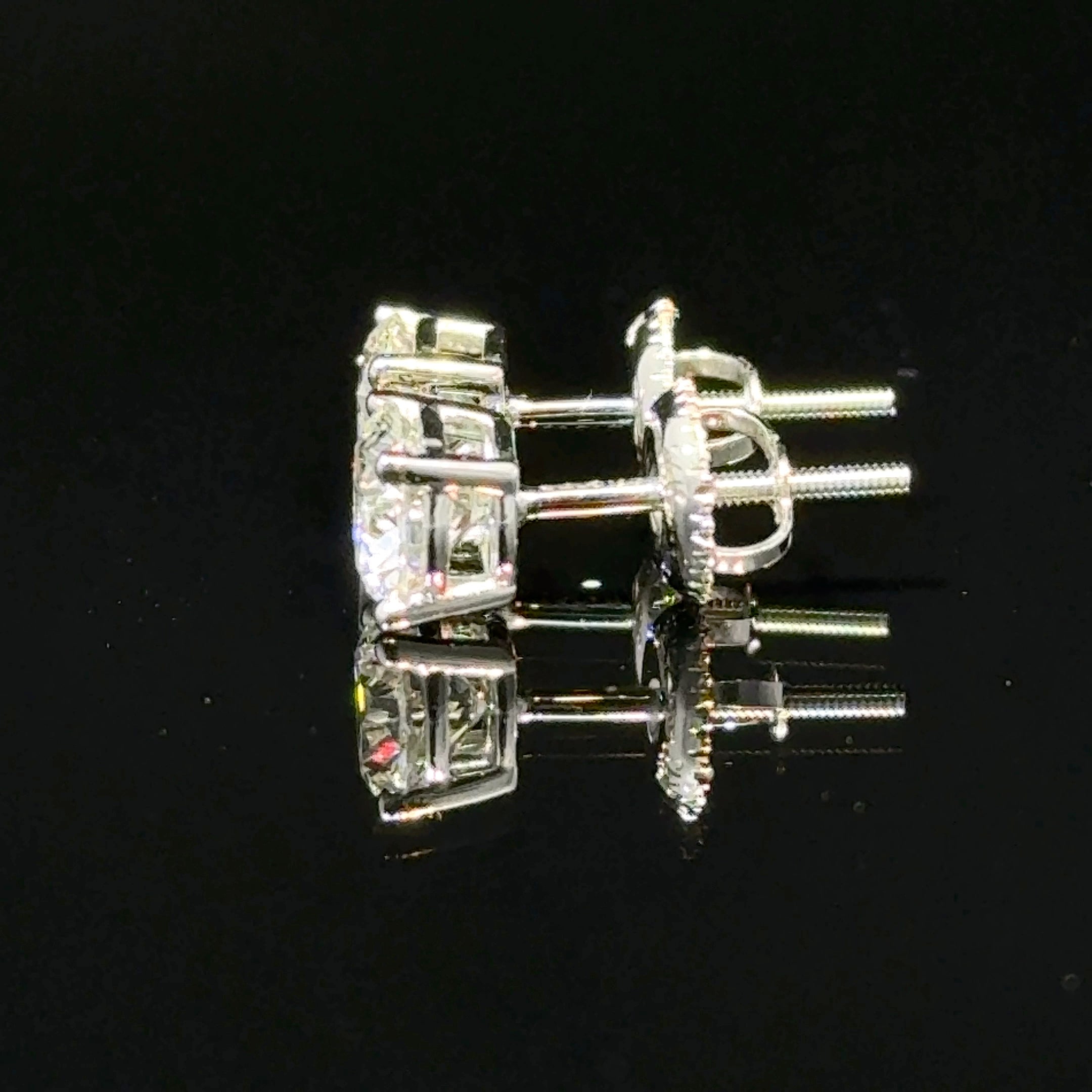 1 Carat Diamond Stud Earrings 14K White Gold with Secure Screw Backs - Side View
