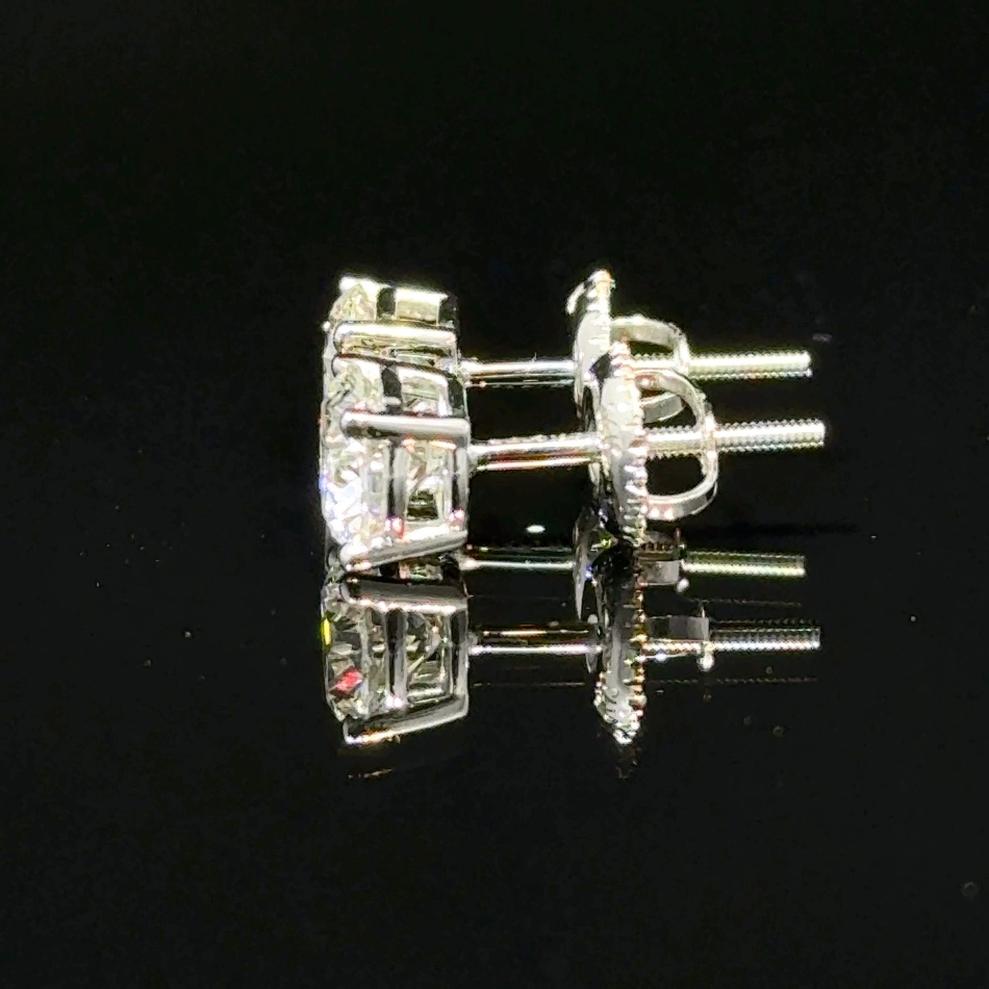 1 Carat Diamond Stud Earrings 14K White Gold with Secure Screw Backs - Side View