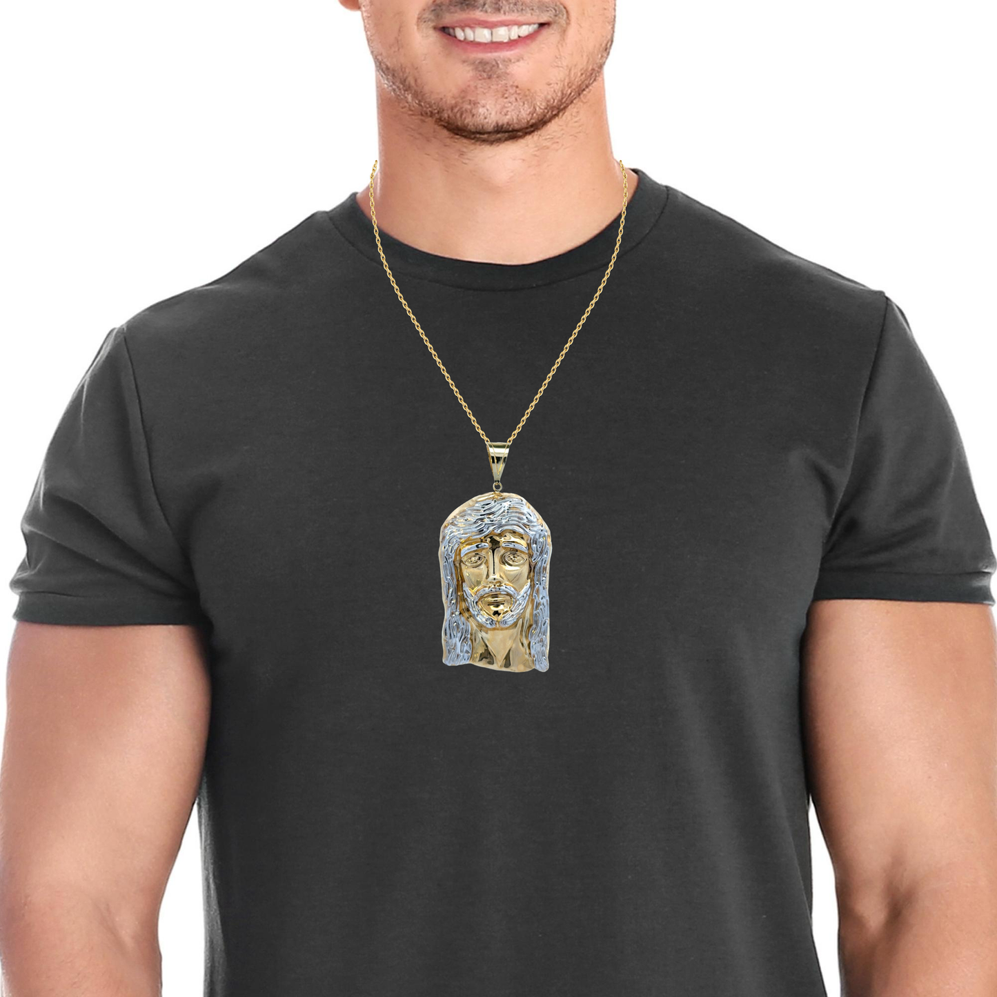 10K Yellow and White Gold Jesus Face Pendant - Solomon Jewelers