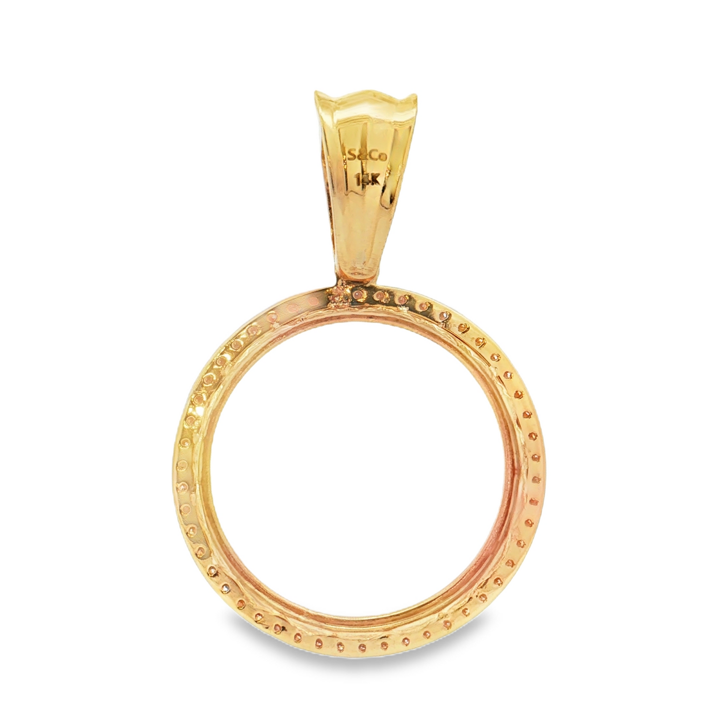 3.95 Cts Diamond Coin Bezel in 14 Karat Yellow Gold (Fits 50 Pesos Coin) - Solomon Jewelers