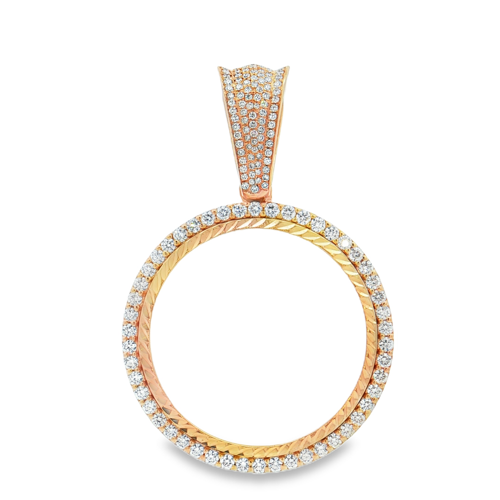 3.95 Cts Diamond Coin Bezel in 14 Karat Yellow Gold (Fits 50 Pesos Coin) - Solomon Jewelers