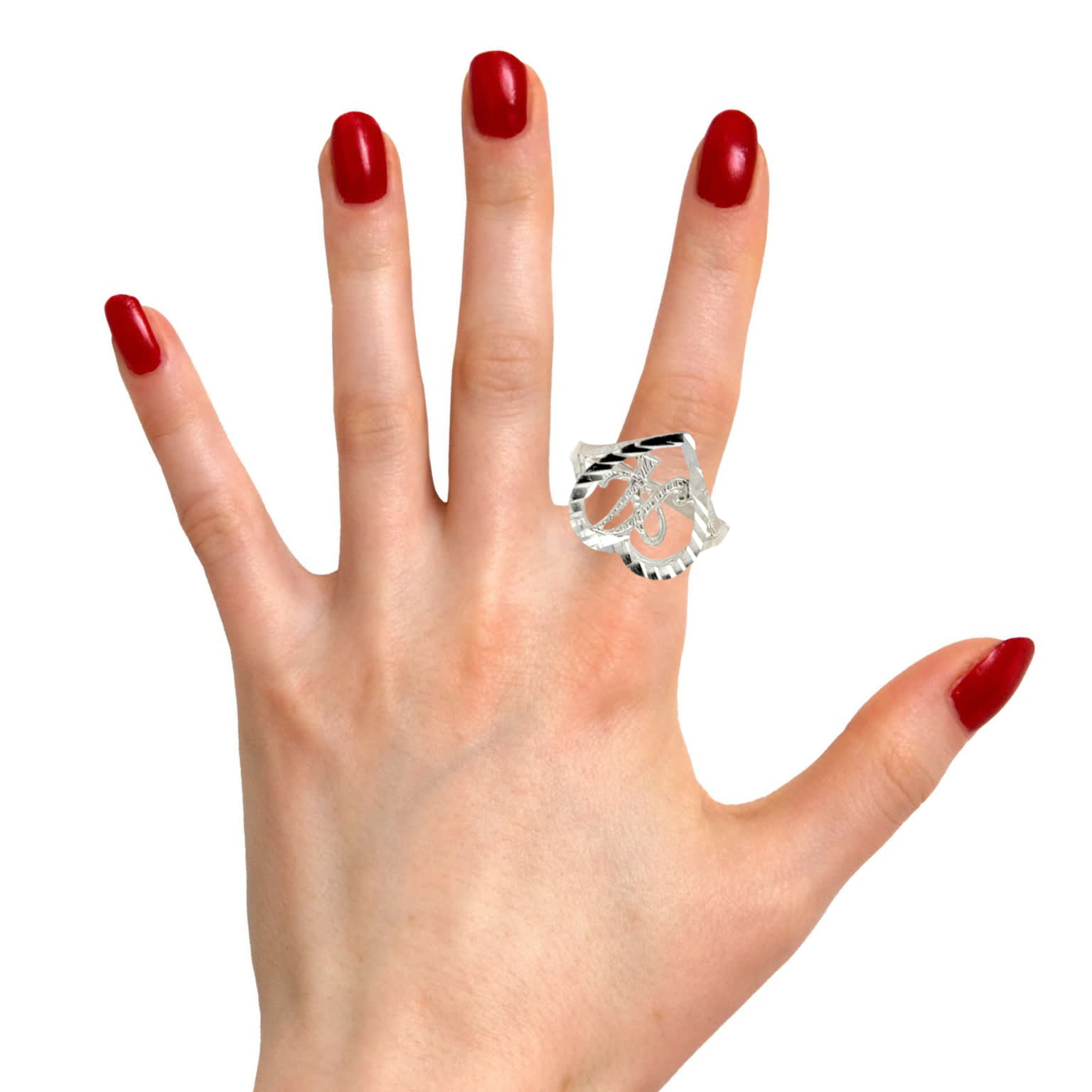 Sterling Silver Diamond-Cut Heart Initial Ring - Solomon Jewelers