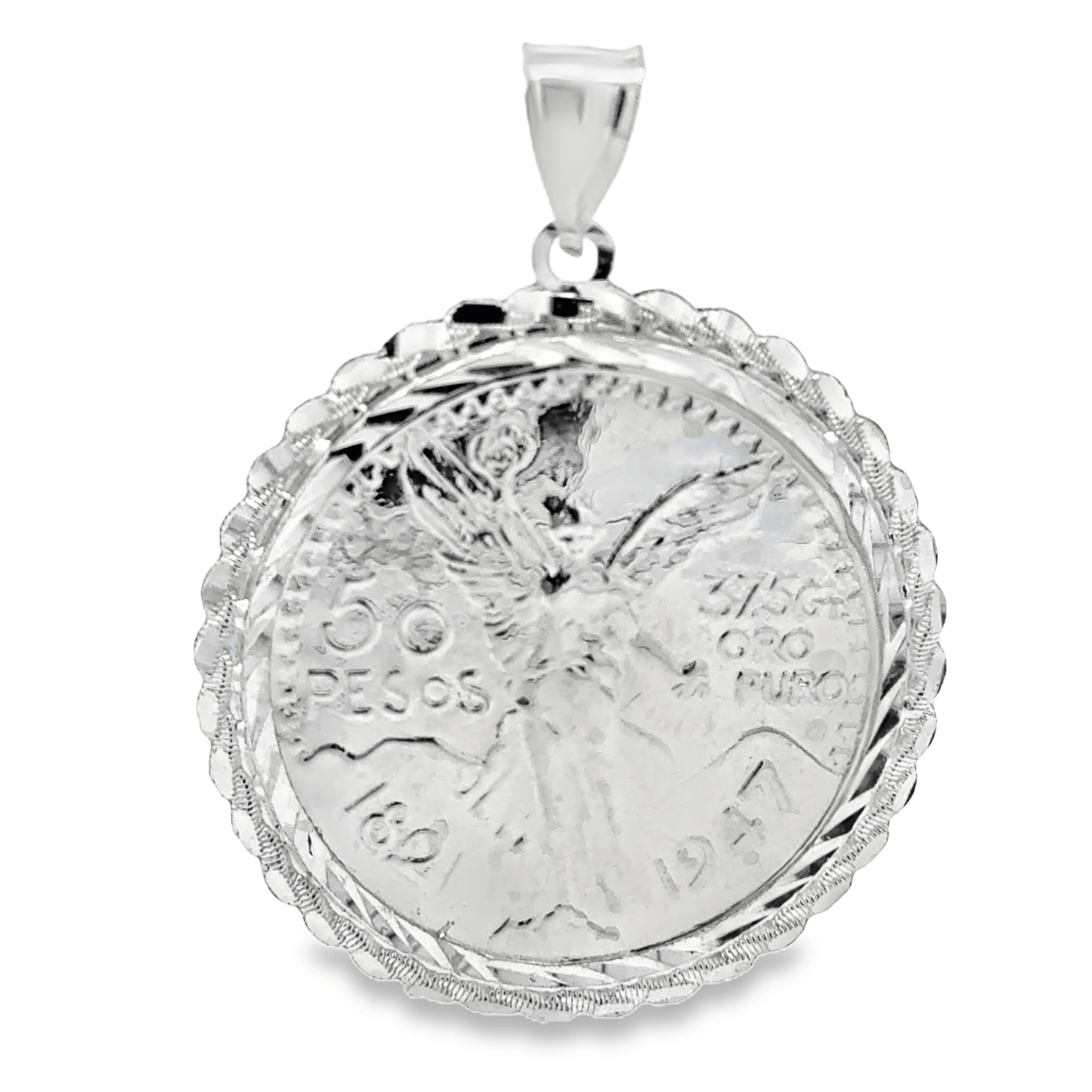 Sterling Silver 50 Peso Centenario Mexican Coin Pendant - Solomon Jewelers