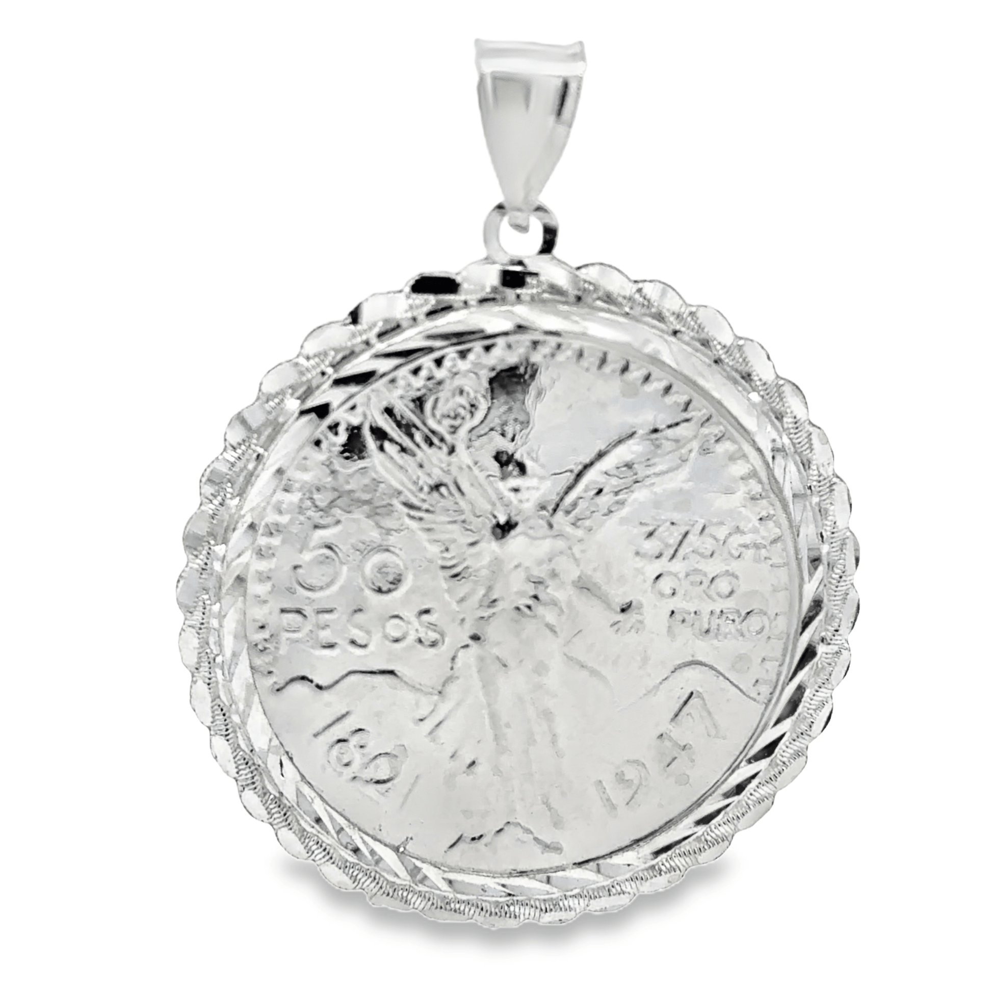 Sterling Silver 50 Peso Centenario Mexican Coin Pendant - Solomon Jewelers