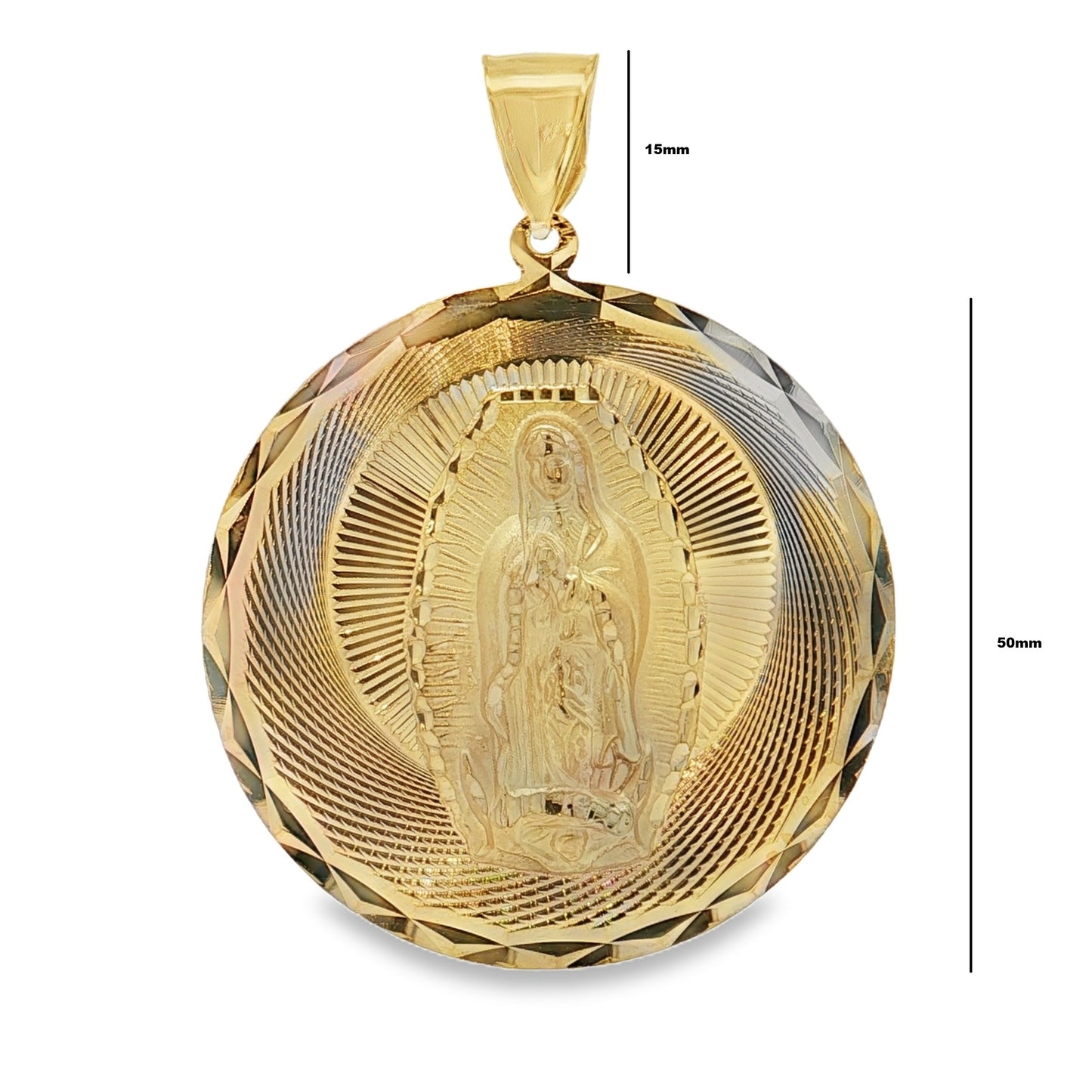10 Karat Yellow Gold Our Lady of Guadalupe Round Pendant - Solomon Jewelers
