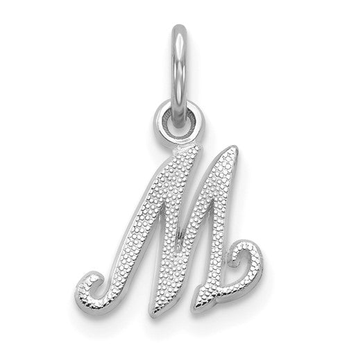 14kw-white-gold-casted-script-letter-m-initial-charm-SolomonJeweler-Wichita-KS-CustomJewelry