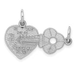 14k white gold key and heart break-apart charm pendant, featuring detailed craftsmanship and elegant design.