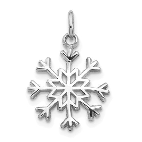 14k white gold snowflake charm pendant, delicate and detailed jewelry piece from Solomon Jewelers.