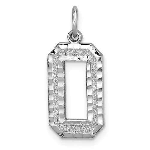 Gold 14kw large brushed diamond-cut number 0 charm pendant from Solomon Jewelers, featuring a bold number zero design.