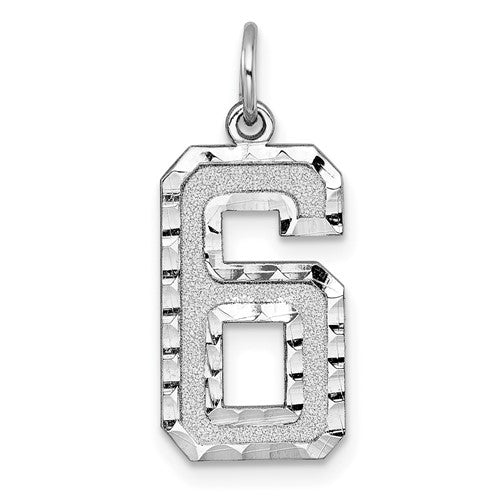 14k gold brushed diamond-cut number 6 charm pendant from Solomon Jewelers, featuring a large, elegant design.