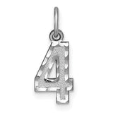 14k gold brushed diamond-cut number 4 charm pendant from Solomon Jewelers, featuring a sleek gold design with detailed engraving.