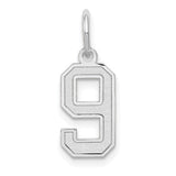 Gold satin number 9 charm with 14k gold finish, designed for pendants and charms, by Solomon Jewelers.