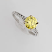 1.17 Ctw Fancy Vivid Yellow Round Lab Grown Diamond Engagement Ring