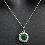 3/4 Cts Diamond and Emerald Pendant in 14K White Gold