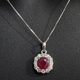 3/4 Cts Diamond and Ruby Pendant in 14K White Gold