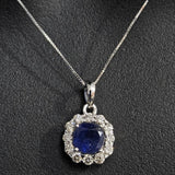 3/4 Cts Diamond and Sapphire Pendant in 14K White Gold