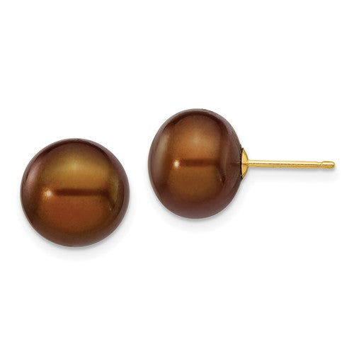 14k-10-11mm-brown-button-freshwater-cultured-pearl-stud-post-earrings-SolomonJeweler-Wichita-KS-CustomJewelry