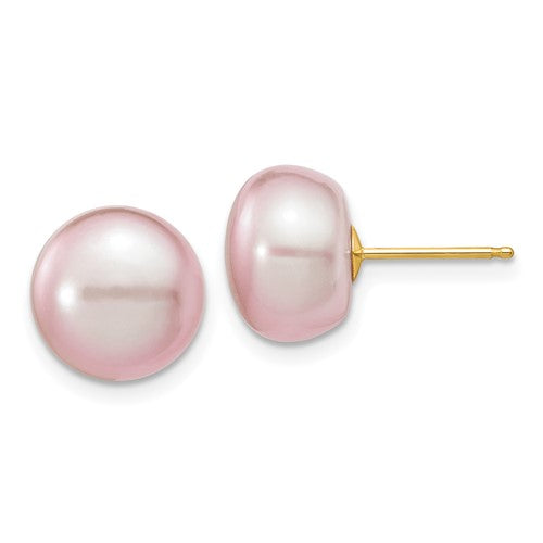 14k-10-11mm-purple-button-freshwater-cultured-pearl-stud-post-earrings-SolomonJeweler-Wichita-KS-CustomJewelry
