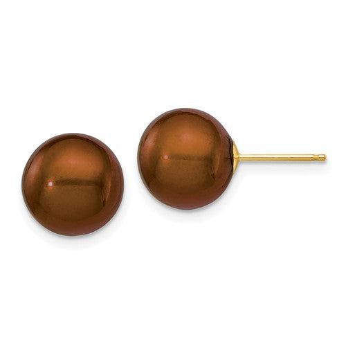 14k-10-11mm-brown-round-freshwater-cultured-pearl-stud-post-earrings-SolomonJeweler-Wichita-KS-CustomJewelry