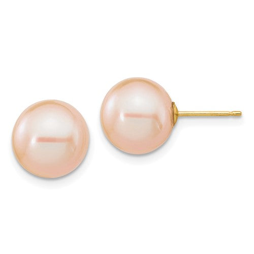 14k-10-11mm-round-pink-freshwater-cultured-pearl-earrings-SolomonJeweler-Wichita-KS-CustomJewelry