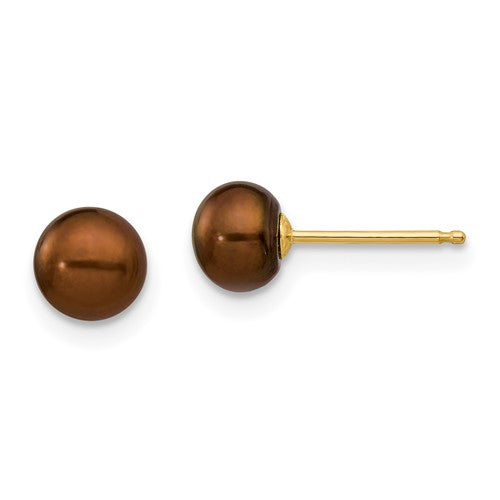 14k-5-6mm-brown-button-freshwater-cultured-pearl-stud-post-earrings-SolomonJeweler-Wichita-KS-CustomJewelry