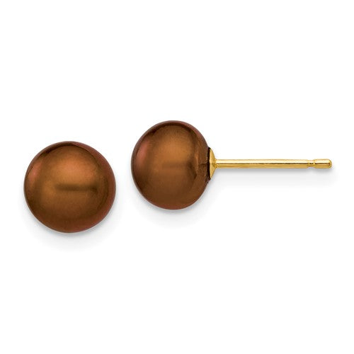 14k-6-7mm-brown-button-freshwater-cultured-pearl-stud-post-earrings-SolomonJeweler-Wichita-KS-CustomJewelry