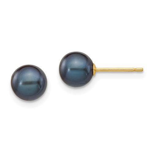 14k-6-7mm-black-round-freshwater-cultured-pearl-stud-post-earrings-SolomonJeweler-Wichita-KS-CustomJewelry