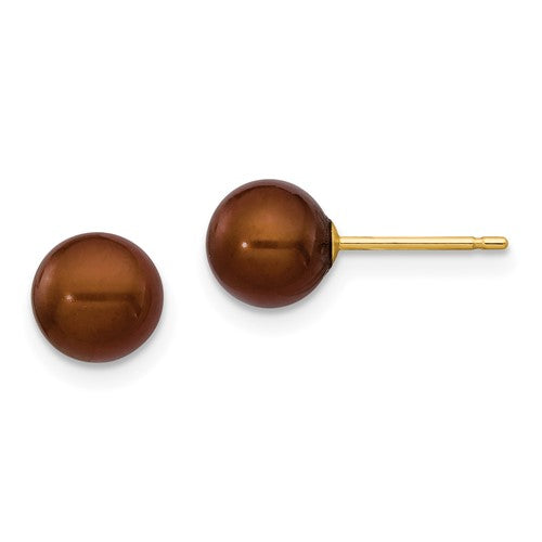 14k-6-7mm-brown-round-freshwater-cultured-pearl-stud-post-earrings-SolomonJeweler-Wichita-KS-CustomJewelry