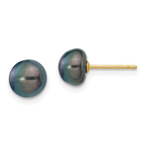 14k-7-8mm-black-button-fw-cultured-pearl-stud-post-earrings-SolomonJeweler-Wichita-KS-CustomJewelry