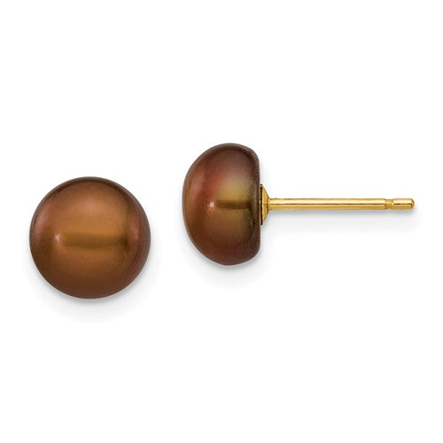 14k-7-8mm-brown-button-freshwater-cultured-pearl-stud-post-earrings-SolomonJeweler-Wichita-KS-CustomJewelry