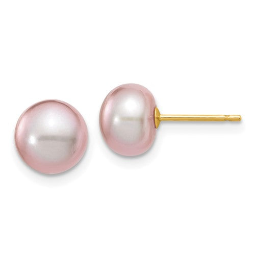 14k-7-8mm-purple-button-freshwater-cultured-pearl-stud-post-earrings-SolomonJeweler-Wichita-KS-CustomJewelry