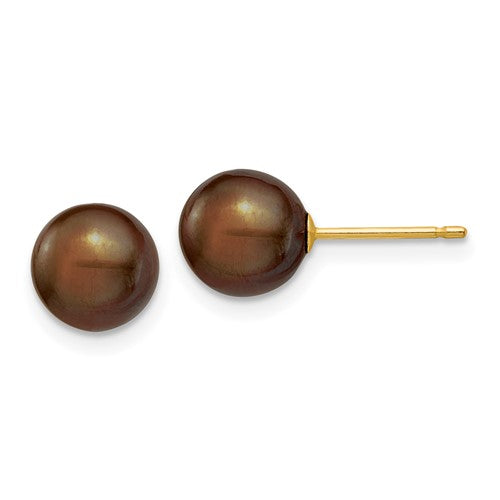 14k-7-8mm-brown-round-freshwater-cultured-pearl-stud-post-earrings-SolomonJeweler-Wichita-KS-CustomJewelry