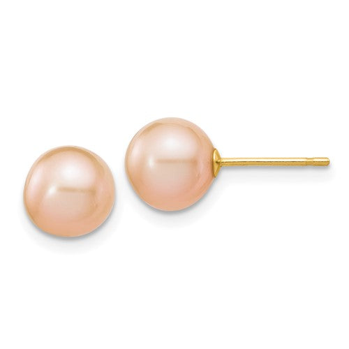 14k-7-8mm-pink-round-freshwater-cultured-pearl-stud-post-earrings-SolomonJeweler-Wichita-KS-CustomJewelry
