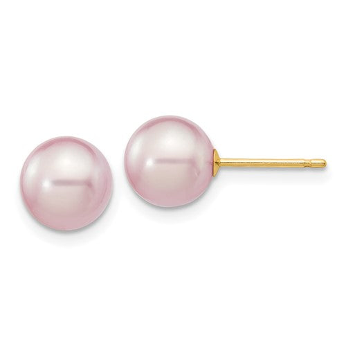 14k-7-8mm-purple-round-freshwater-cultured-pearl-stud-post-earrings-SolomonJeweler-Wichita-KS-CustomJewelry