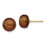 14k-8-9mm-brown-button-freshwater-cultured-pearl-stud-post-earrings-SolomonJeweler-Wichita-KS-CustomJewelry