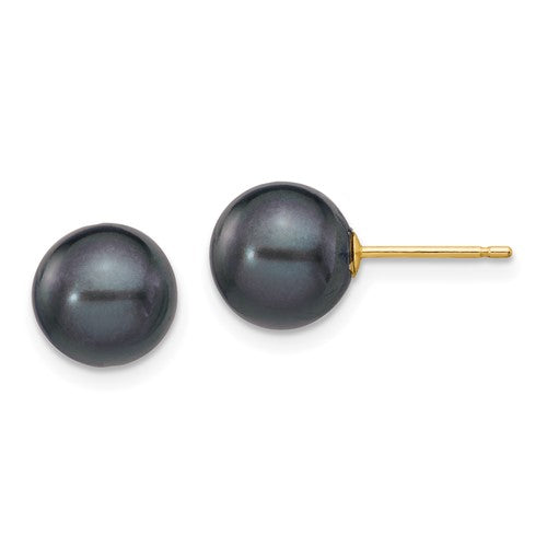 14k-8-9mm-black-round-freshwater-cultured-pearl-stud-post-earrings-SolomonJeweler-Wichita-KS-CustomJewelry