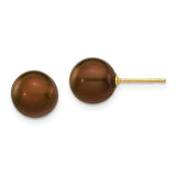 14k-8-9mm-brown-round-freshwater-cultured-pearl-stud-post-earrings-SolomonJeweler-Wichita-KS-CustomJewelry
