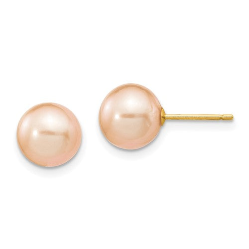 14k-8-9mm-pink-round-freshwater-cultured-pearl-stud-post-earrings-SolomonJeweler-Wichita-KS-CustomJewelry