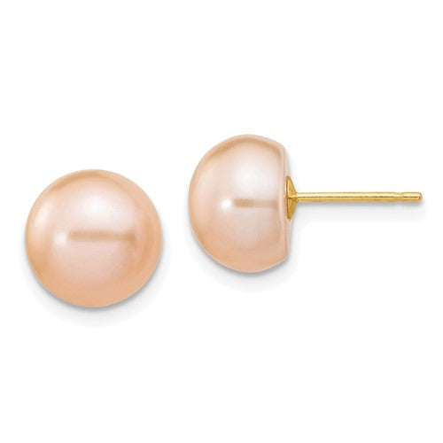 14k-9-10mm-pink-button-fw-cultured-pearl-stud-post-earrings-SolomonJeweler-Wichita-KS-CustomJewelry