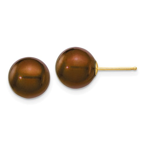 14k-9-10mm-brown-round-freshwater-cultured-pearl-stud-post-earrings-SolomonJeweler-Wichita-KS-CustomJewelry