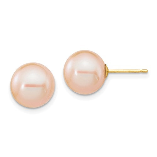 14k-9-10mm-pink-round-freshwater-cultured-pearl-stud-post-earrings-SolomonJeweler-Wichita-KS-CustomJewelry