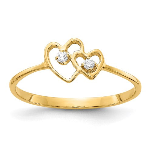 14k polished AA diamond heart ring from Solomon Jewelers, featuring a shiny gold band with a sparkling diamond heart centerpiece.