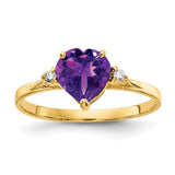 14k gold heart-shaped amethyst ring with AA diamonds from Solomon Jewelers, showcasing a 7mm gemstone and elegant design.