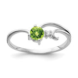 14k white gold ring with a 4mm peridot gemstone and AA quality diamonds, featuring elegant jewelry design.