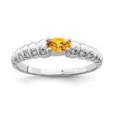 14k white gold oval citrine ring with 5x3mm gemstone, elegant jewelry piece featuring a polished design.