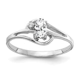 14k white gold oval cubic zirconia ring with AA diamond quality, featuring a 5x3mm central stone and elegant design.