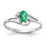 14k white gold oval emerald and AA diamond ring with 5x3mm stones, elegant jewelry piece from Solomon Jewelers.