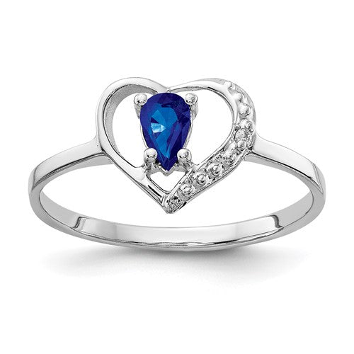 14k white gold ring with 5x3mm pear-shaped sapphire and AA diamond accents, elegant jewelry piece from Solomon Jewelers.