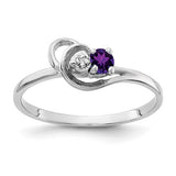14k white gold ring with a 3mm amethyst and AA diamonds, featuring elegant jewelry design by Solomon Jewelers.