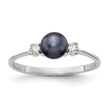 14k white gold ring with 5mm black cultured pearl and AA-quality diamond accents, elegant jewelry piece from Solomon Jewelers.